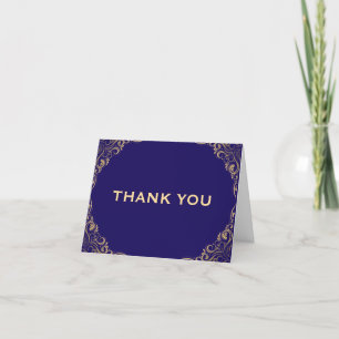Navy Blue and Gold Glitter Frame Folded Thank You Card