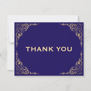 Navy Blue and Gold Glitter Frame Thank You Card
