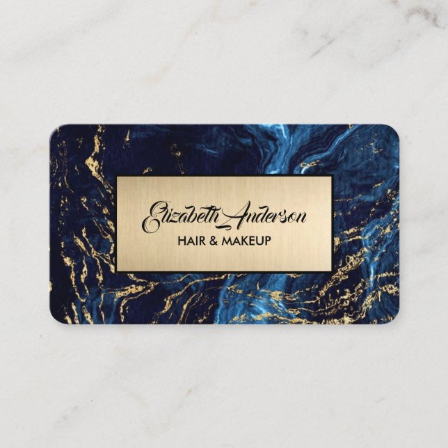 Navy blue and Gold Glitter Marble Agate    Business Card (Front)