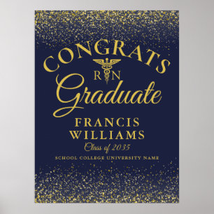 Navy Blue And Gold Glitter Nursing Graduation Sign