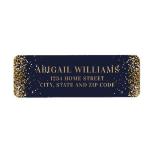 Navy Blue and Gold Glitter Return Address