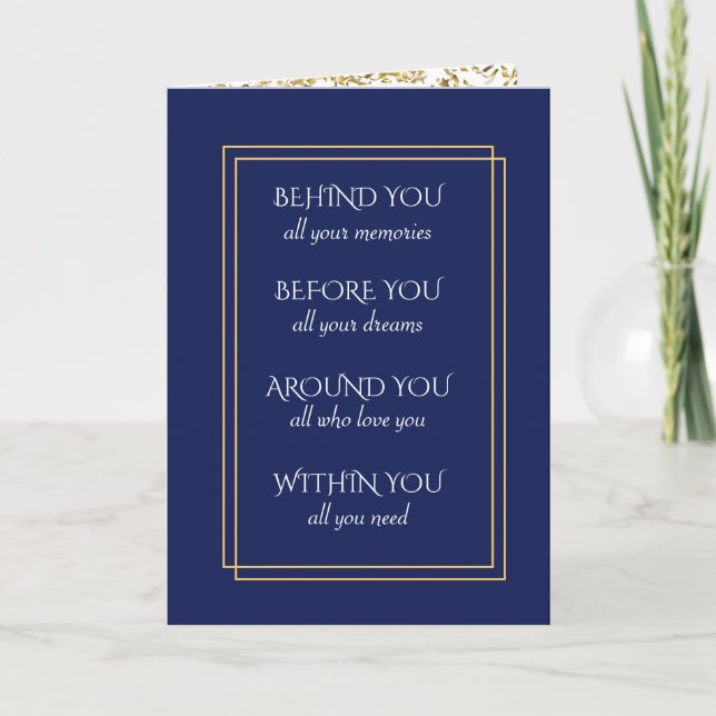 Navy Blue and Gold Graduation Inspiration Card (Front)