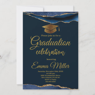 Navy Blue and Gold Graduation Party  Invitation