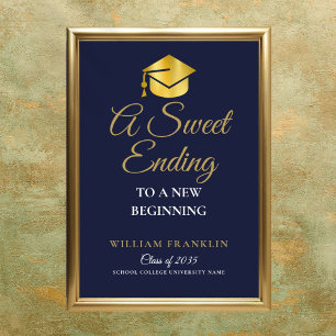 Navy Blue And Gold Graduation Party Sweets Sign