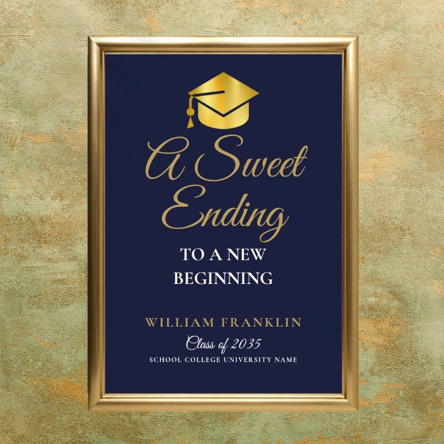Navy Blue And Gold Graduation Party Sweets Sign (Navy Blue And Gold Graduation Party Sweets Sign)