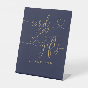Navy Blue And Gold Heart Script Cards And Gifts Pedestal Sign