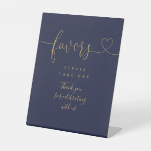 Navy Blue And Gold Heart Script Favours Pedestal Sign