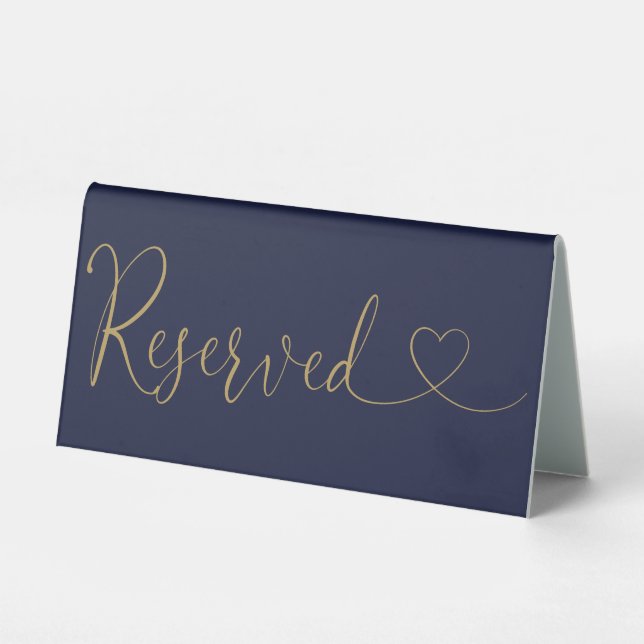 Navy Blue And Gold Heart Script Reserved (Front)