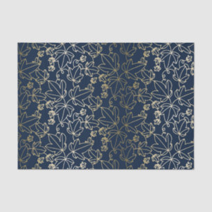 Navy Blue and Gold Ivy Leaf Floral Pattern Tissue Paper
