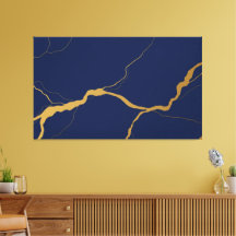 Navy Blue and Gold Kintsugi Abstract