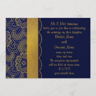 Navy Blue and Gold Lace Wedding Invites