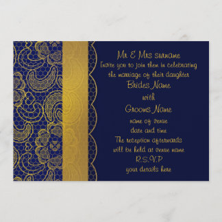 Navy Blue and Gold Lace Wedding Invites