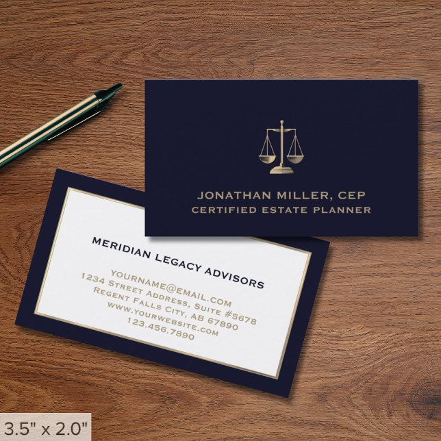 Navy Blue and Gold Legal Justice Scale Business Card (Creator Uploaded)