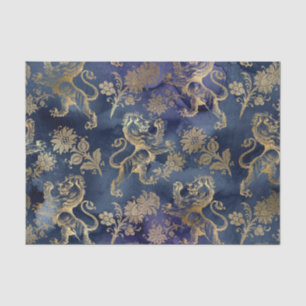 Navy Blue and Gold Lion Floral Tissue Paper
