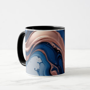 Navy Blue and Gold Liquid Marble Abstract Mug