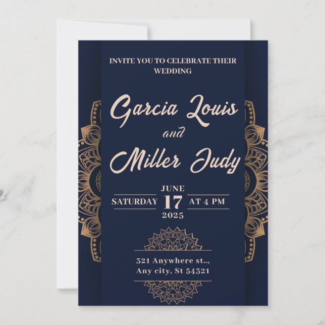 navy blue And Gold Luxury Wedding invitation (Front)