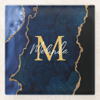 Navy Blue and Gold Marble Agate