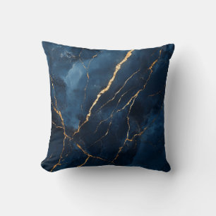 Navy Blue and Gold Marble Decorative Throw Pillow 
