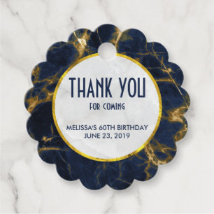 Navy Blue and Gold Marble Modern Stylish Birthday Favour Tags