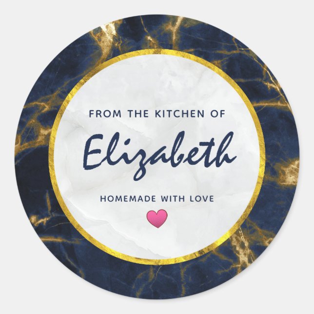 Navy Blue and Gold Marble Modern Stylish Kitchen Classic Round Sticker (Front)
