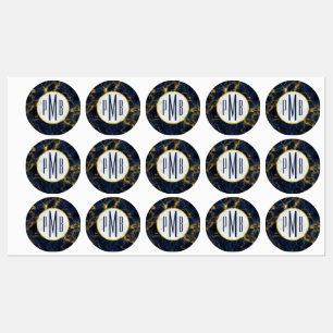 Navy Blue and Gold Marble Modern Stylish Monogram