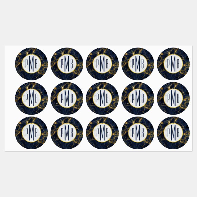 Navy Blue and Gold Marble Modern Stylish Monogram (Sheet)