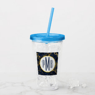 Navy Blue and Gold Marble Modern Stylish Monogram Acrylic Tumbler