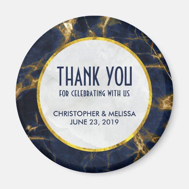 Navy Blue and Gold Marble Modern Stylish Wedding Magnet (Front)