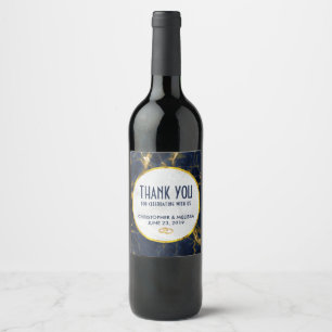 Navy Blue and Gold Marble Modern Stylish Wedding Wine Label