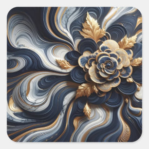 Navy Blue and Gold Marble Painting Abstract Square Sticker