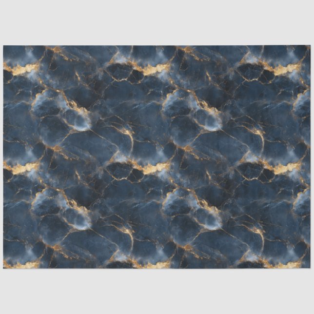 Navy Blue and Gold Marble Pattern Decoupage Tissue Paper (Front)