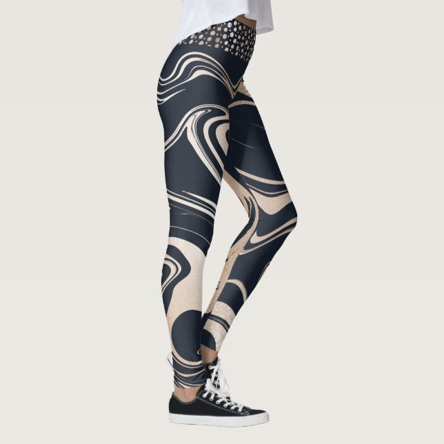 Navy blue and gold marble with golden dots waist leggings (Right)