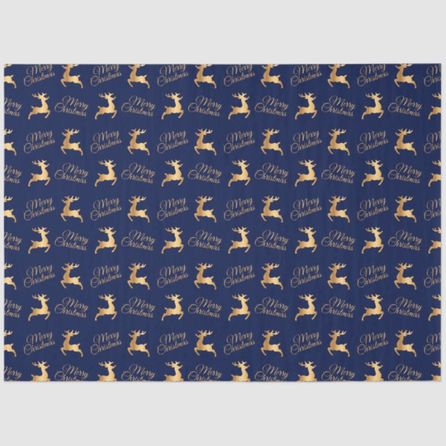 Navy Blue and Gold Merry Christmas Word Art Tissue Paper (Front)