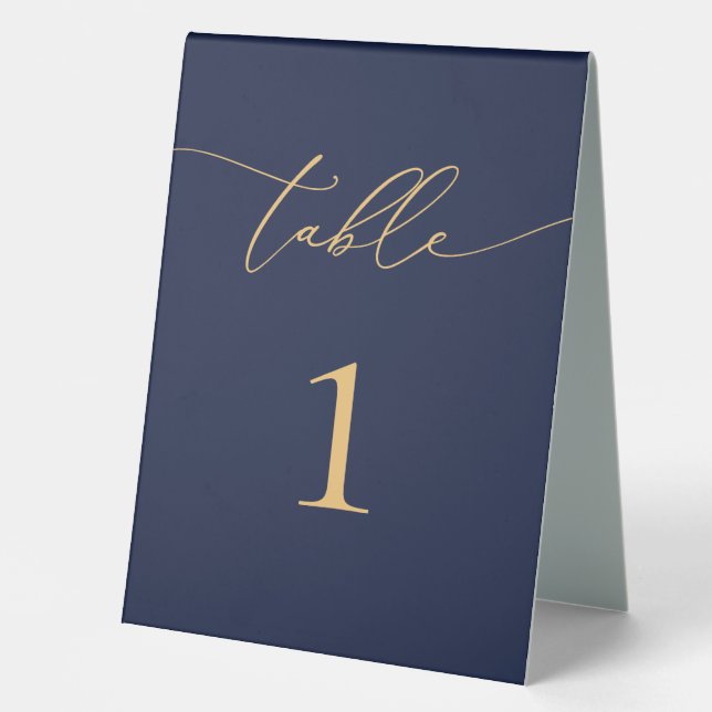 Navy Blue and Gold Minimalist Wedding Table Number (Front)