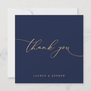 Navy Blue and Gold Minimalist Wedding Thank You Card