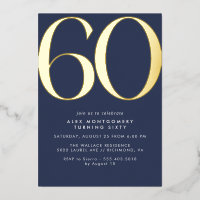 Navy Blue and Gold | Modern Elegant 60th Birthday
