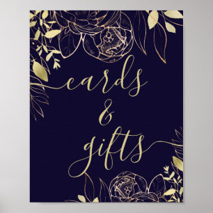 Navy Blue and Gold Modern Floral Cards & Gifts Poster