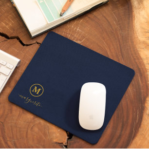 Navy Blue and Gold Monogram Mouse Mat