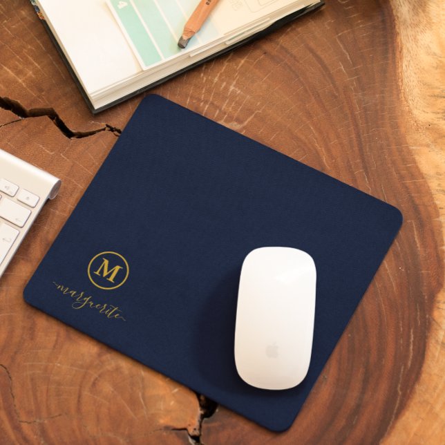 Navy Blue and Gold Monogram Mouse Mat (Creator Uploaded)