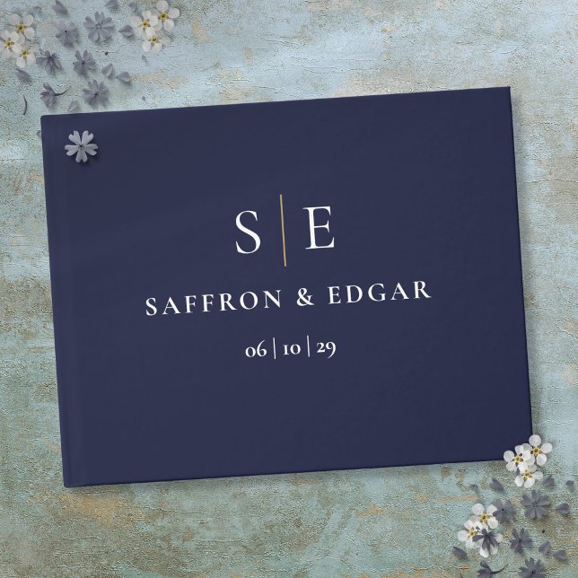 Navy Blue And Gold Monogram Wedding Guest Book (Navy Blue And Gold Monogram Wedding Guest Book)