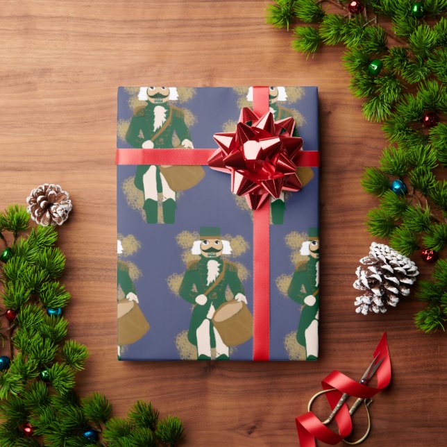 Navy Blue and Gold Nutcracker Christmas Gift Wrap (Holiday Gift)