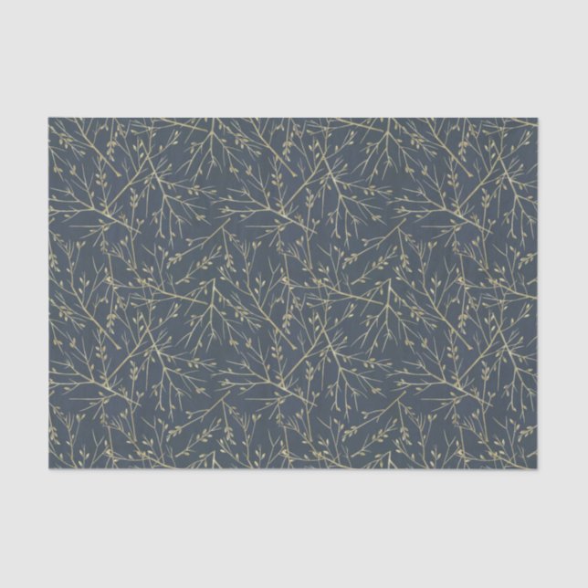 Navy Blue and Gold Pattern Tissue Paper (Front)