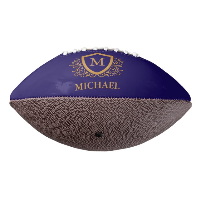 Navy Blue and Gold Personalised Monogram Name American Football (Rotated 270)