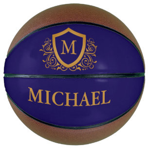 Navy Blue and Gold Personalised Monogram Name Basketball