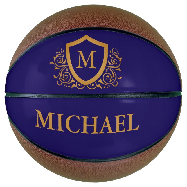 Navy Blue and Gold Personalised Monogram Name Basketball (Front)