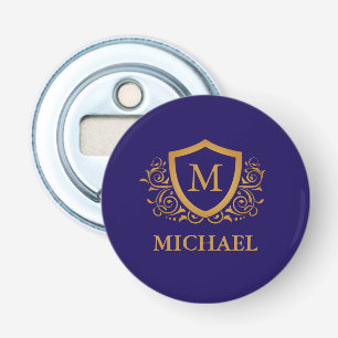 Navy Blue and Gold Personalised Monogram Name Bottle Opener