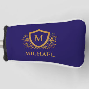 Navy Blue and Gold Personalised Monogram Name Golf Head Cover