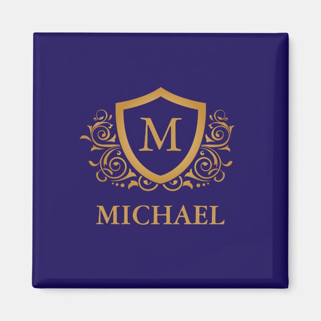 Navy Blue and Gold Personalised Monogram Name Magnet (Front)