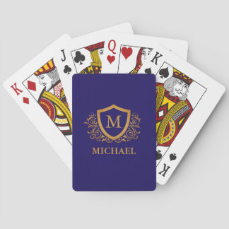Navy Blue and Gold Personalised Monogram Name Playing Cards