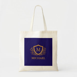 Navy Blue and Gold Personalised Monogram Name Tote Bag